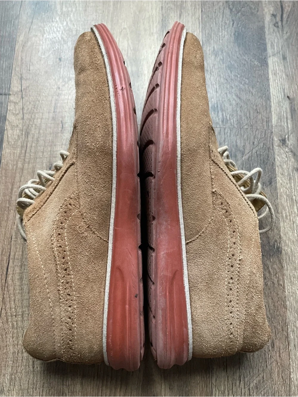 Martin Dingman Brown Suede Derby Shoes with Red Accent Sole